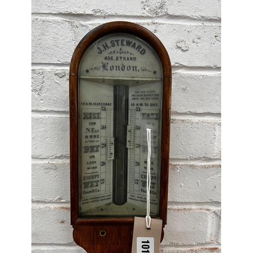 1015 - A Victorian oak stick barometer marked J H Steward, London, height 100cm