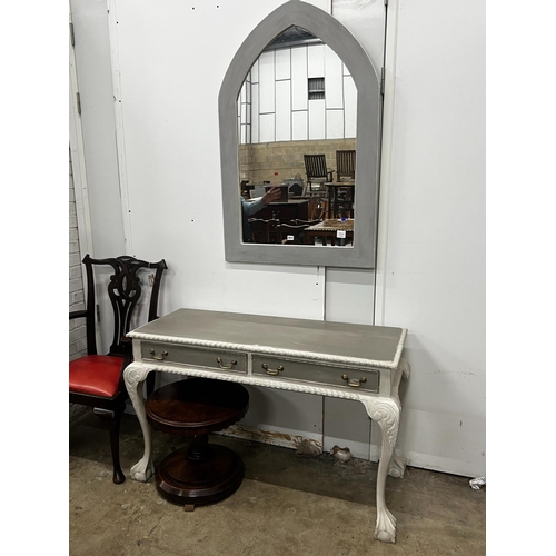 1018 - A Chippendale revival later painted two drawer console table, width 127cm, depth 53cm, height 77cm w... 