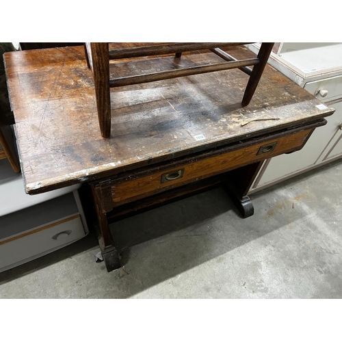 1028 - A Victorian provincial pitch pine architects table, length 107cm, depth 73cm, height 83cm