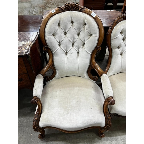 1032 - A Victorian walnut spoonback open armchair, width 66cm, height 98cm together with a similar  smaller... 