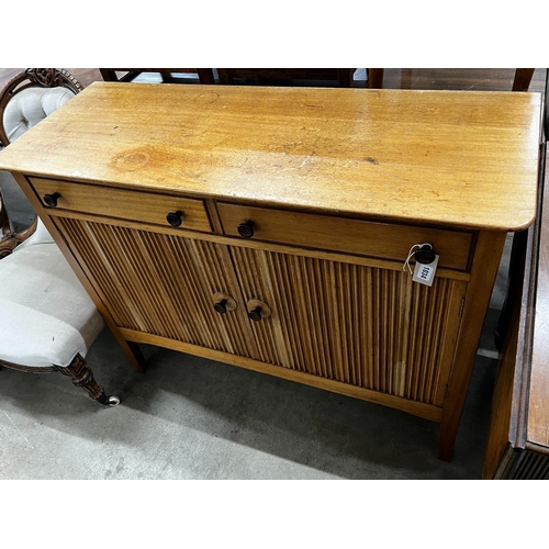 1034 - A mid century teak small sideboard, width 114cm, depth 43cm, height 89cm