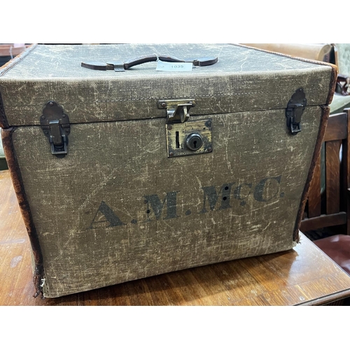 1035 - A Victorian canvas covered travelling trunk, width 50cm, depth 46cm, height 37cm