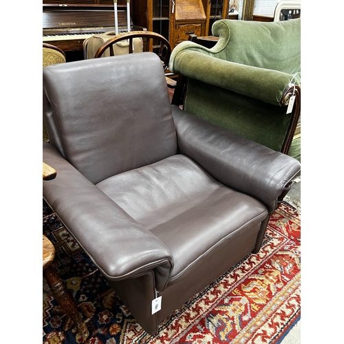 1051 - A De Sede brown leather armchair, width 92cm, depth 83cm, height 80cm