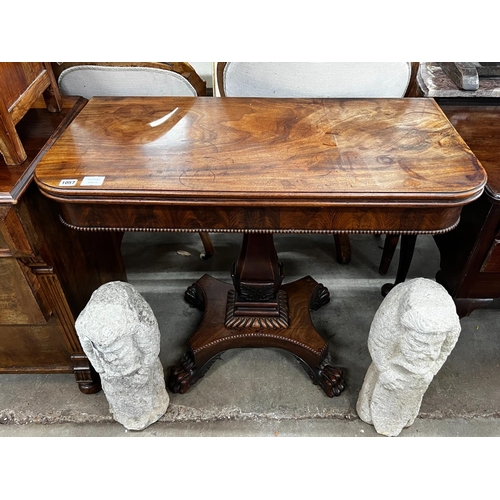 1057 - A William IV rectangular mahogany folding tea table, width 92cm, depth 46cm, height 77cm