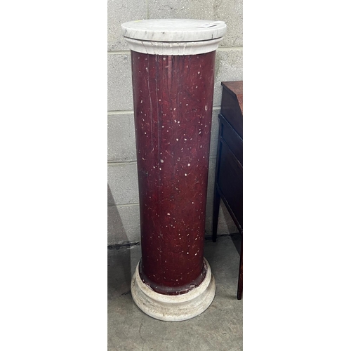 1068 - A faux porphyry column with circular marble top, height 104cm