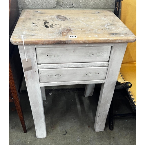 1071 - A Victorian part white painted pine book press table, width 51cm, depth 36cm, height 71cm