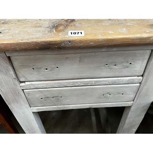 1071 - A Victorian part white painted pine book press table, width 51cm, depth 36cm, height 71cm