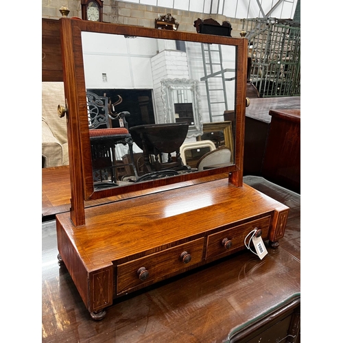 1080 - A George III inlaid mahogany toilet mirror, width 58cm, depth 24cm, height 58cm