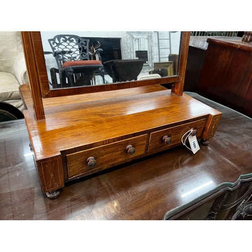 1080 - A George III inlaid mahogany toilet mirror, width 58cm, depth 24cm, height 58cm