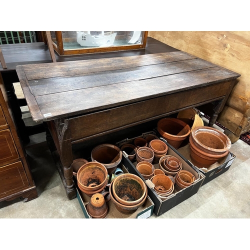 1088 - A 19th century French rectangular oak dough trough table, width 158cm, depth 67cm, height 71cm... 