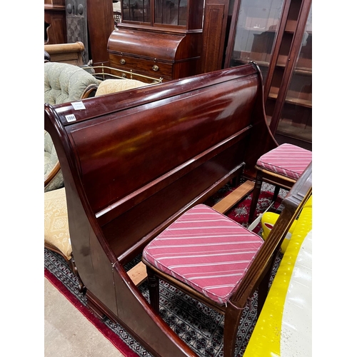 1094 - A reproduction mahogany double sleigh bed frame, width 161cm, length 240cm, height 100cm