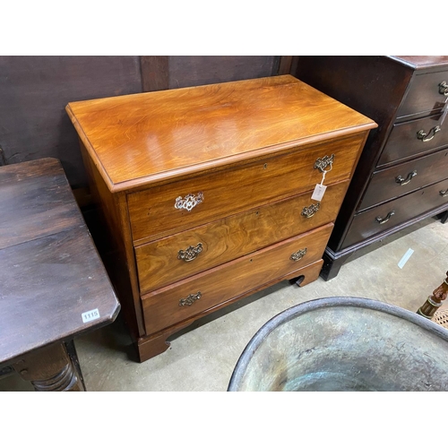 1117 - A George III style mahogany three drawer chest, width 92cm, depth 48cm, height 85cm