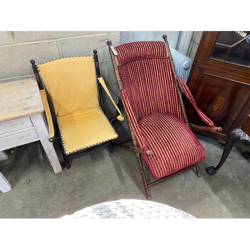 1123 - A Victorian faux bamboo folding chair together with a smaller ebonised folding chair, larger height ... 