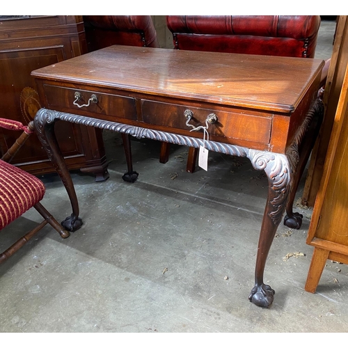 1126 - An early 20th century Chippendale revival mahogany two drawer side table, width 92cm, depth 52cm, he... 