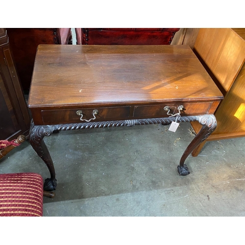 1126 - An early 20th century Chippendale revival mahogany two drawer side table, width 92cm, depth 52cm, he... 