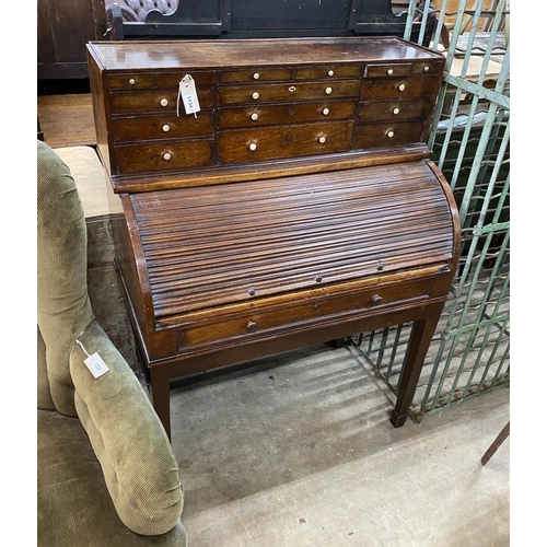 1134 - A George III mahogany cylinder bureau with fifteen drawer superstructure, width 92cm, depth 51cm, he... 