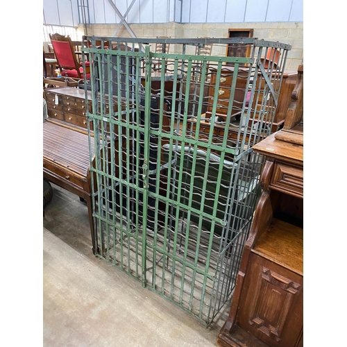 1135 - A vintage French painted wrought iron wine cage, width 103cm, depth 56cm, height 164cm