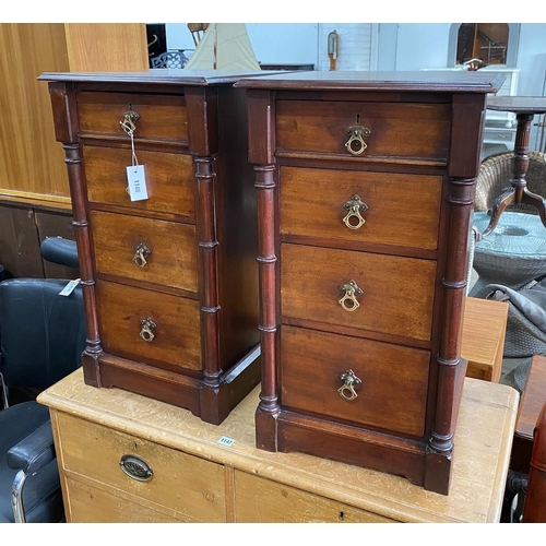 1146 - A pair of Victorian and later mahogany four drawer bedside chests, (altered) width 42cm, depth 40cm,... 