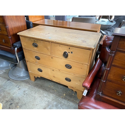 1147 - An early 19th century pine four drawer chest, width 106cm, depth 51cm, height 91cm