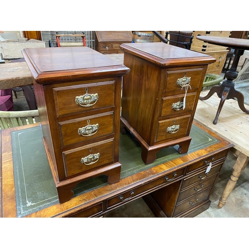 1156 - A pair of Edwardian and later mahogany three drawer bedside chests, altered, width 34cm, depth 44cm,... 