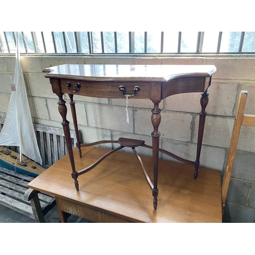 1170 - A reproduction mahogany side table and a George III style banded mahogany console table, larger widt... 