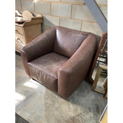 1196 - A Heals brown leather armchair, width 96cm, depth 84cm, height 78cm