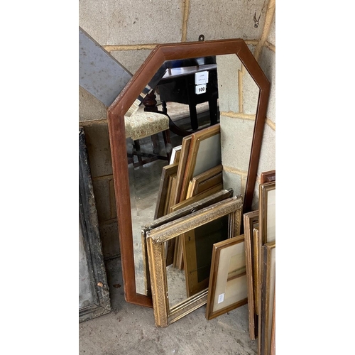 1197 - An octagonal mahogany bevelled wall mirror, height 102cm together with a smaller rectangular giltwoo... 