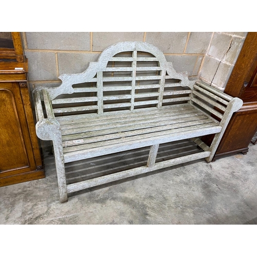 1201 - A Lutyens style teak garden bench, length 165cm, depth 64cm, height 101cm