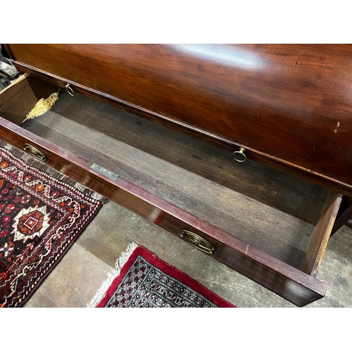 1209 - A George III mahogany cylinder bureau bookcase with glazed panelled doors, width 115cm, depth 60cm, ... 