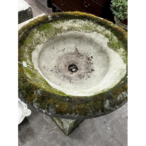 1217 - A reconstituted stone circular campana planter on square plinth, diameter 80cm, height 102cm