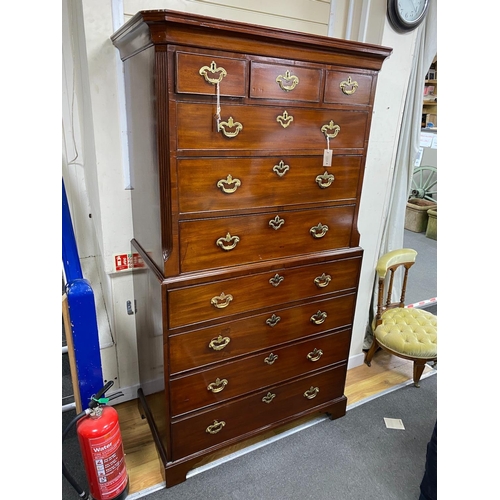 1222A - A George III mahogany chest on chest, with later secretaire drawer, width 105cm, depth 56cm, height ... 