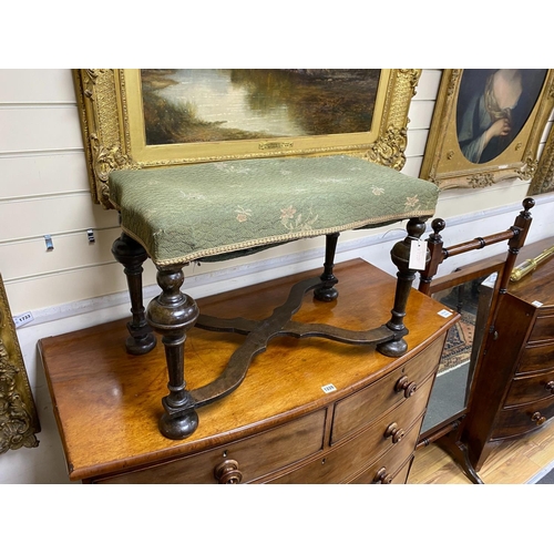 1223A - A William and Mary style beech X-framed dressing stool width 65cm, depth 36cm, height 47cm.