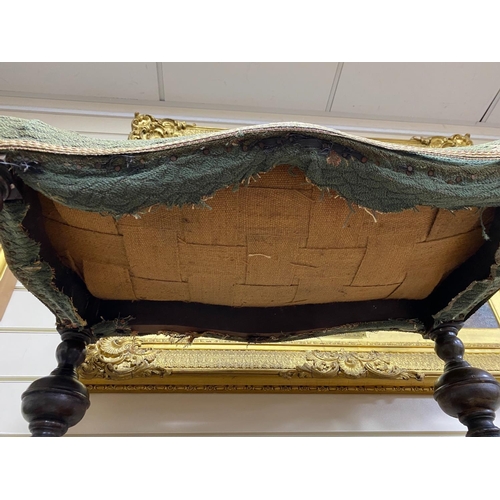 1223A - A William and Mary style beech X-framed dressing stool width 65cm, depth 36cm, height 47cm.