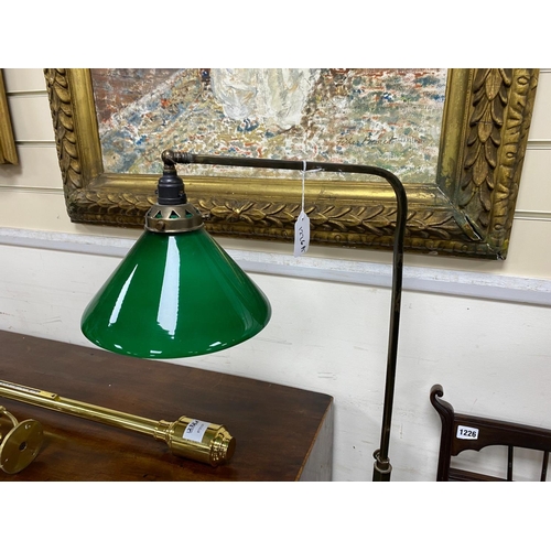 1226A - An Edwardian style lacquered brass telescopic lamp standard with green glass shade