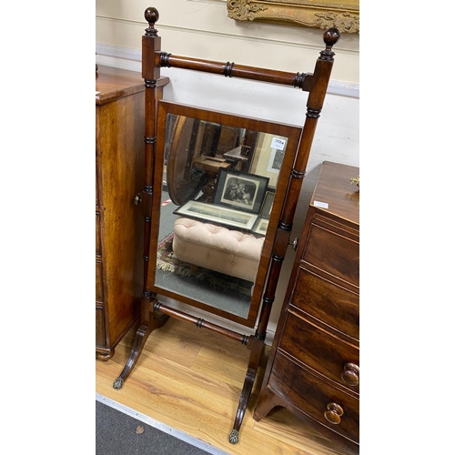 1227A - A Regency mahogany cheval mirror, width 59cm, height 152cm