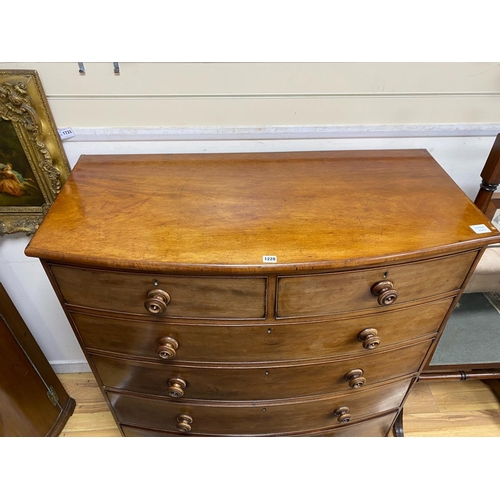 1228 - A Victorian mahogany bow fronted chest of two short and four long drawers, width 115cm, depth 55cm, ... 