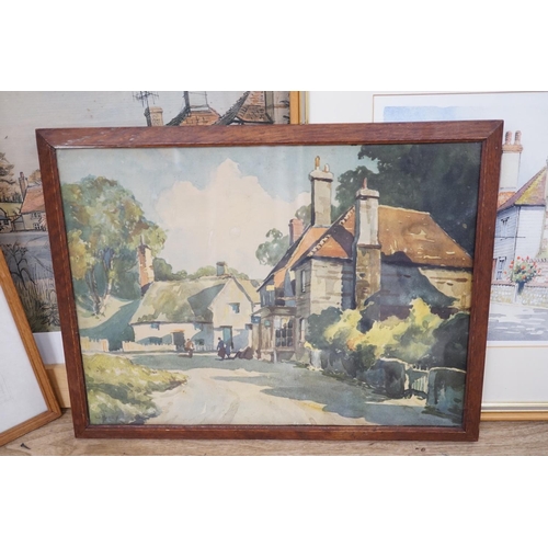 1727 - Three assorted watercolours of Glynde and a colour print, largest 40 x 49cm