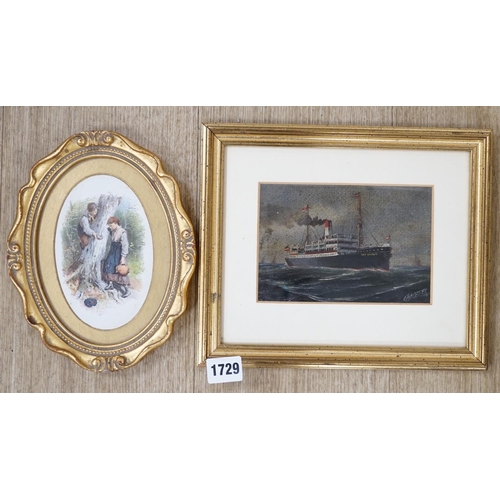 1729 - C. Hagener, oil on card, Steamship 'St Nicholas', signed, 10 x 15.5cm and a colour print after Birke... 