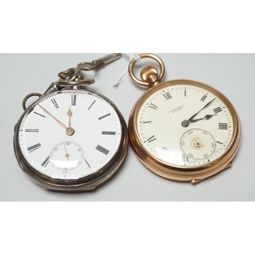 1957 - A George V J.W. Benson 9ct gold open faced pocket watch (a.f.), with interior personalised inscripti... 