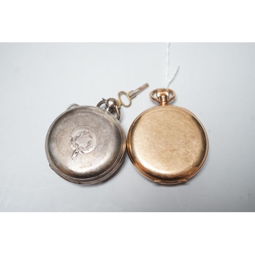 1957 - A George V J.W. Benson 9ct gold open faced pocket watch (a.f.), with interior personalised inscripti... 