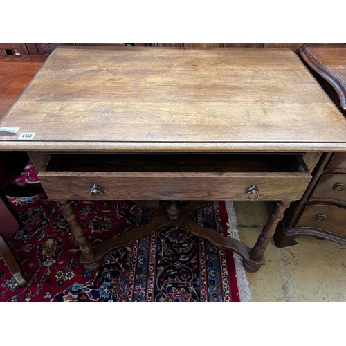 105 - A small 1920's oak side table, width 84cm, depth 52cm, height 75cm