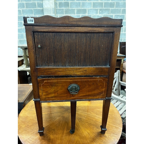 110 - A George III mahogany tambour bedside cabinet, width 49cm, depth 46cm, height 76cm