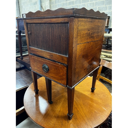 110 - A George III mahogany tambour bedside cabinet, width 49cm, depth 46cm, height 76cm