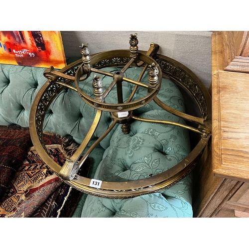 131 - A Victorian gothic brass circular ceiling light, diameter 65cm