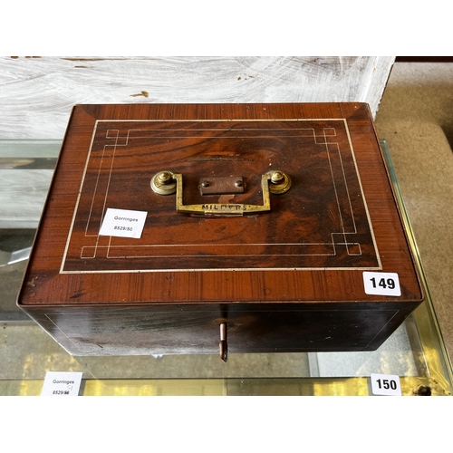 149 - A milner's strong box with painted simulated grain, width 35cm, depth 26cm, height 14cm