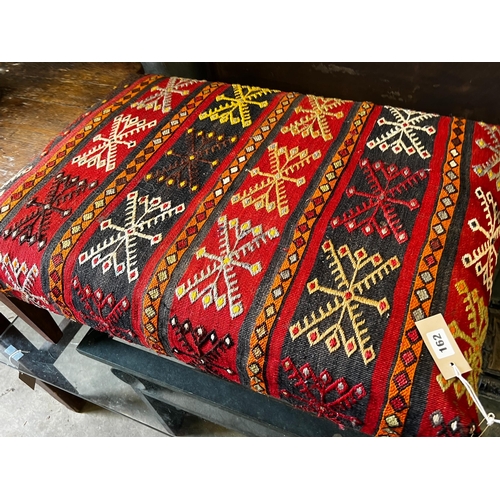 162 - A rectangular Kilim upholstered foot stool, width 82cm, depth 56cm, height 35cm