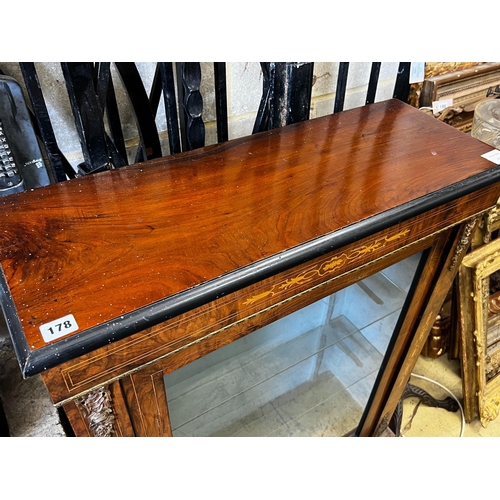 178 - A Victorian marquetry inlaid gilt metal mounted walnut pier cabinet, width 75cm, depth 28cm, height ... 