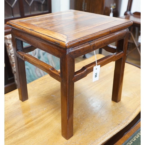 198 - A Chinese huanghuali stool, 19th century, with square top and squared legs, 41cm wide, 41cm deep, 44... 