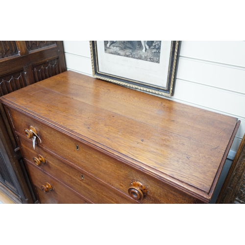 205 - A Regency provincial oak chest of four drawers, width 101cm, depth 46cm, height 105cm