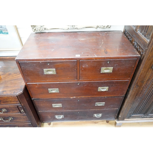 207 - A Victorian and later mahogany two part military chest of two short and four long drawers, width 92c... 